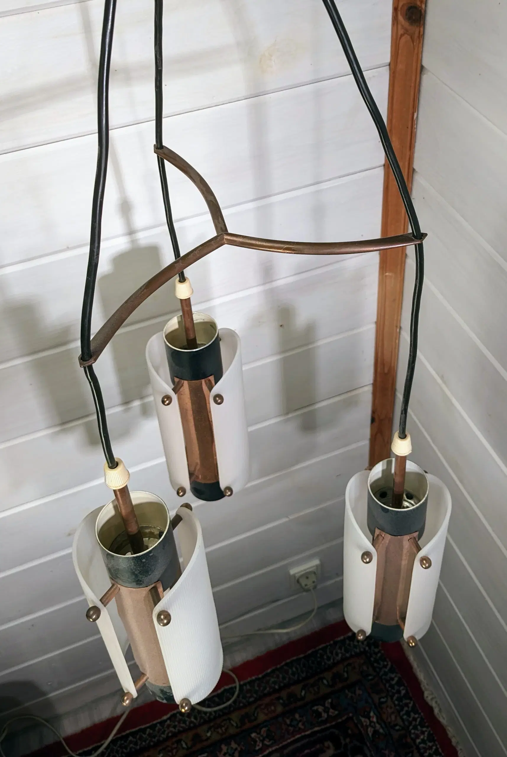 Retro loftslampe i kobber og plast mv