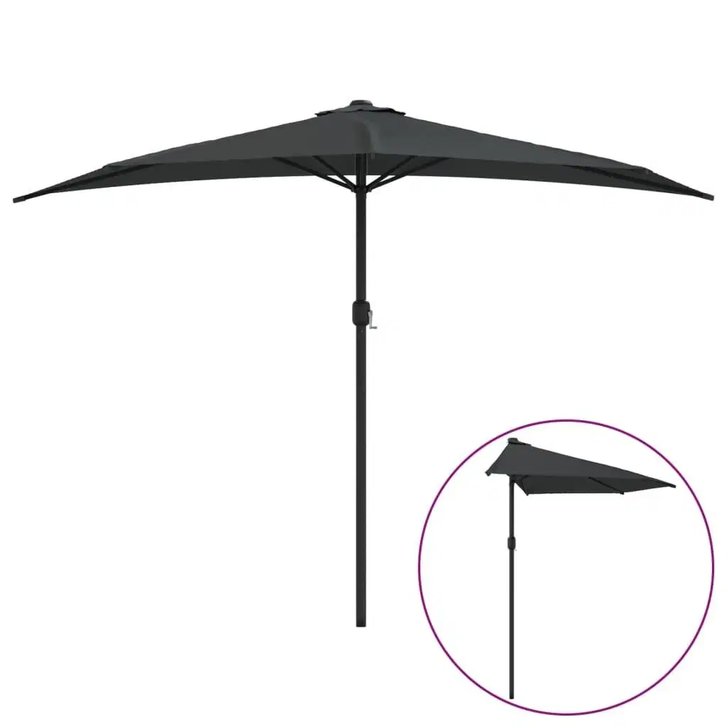 Balkonparasol med aluminumsstang antracitgrå 300 x 155 cm halv