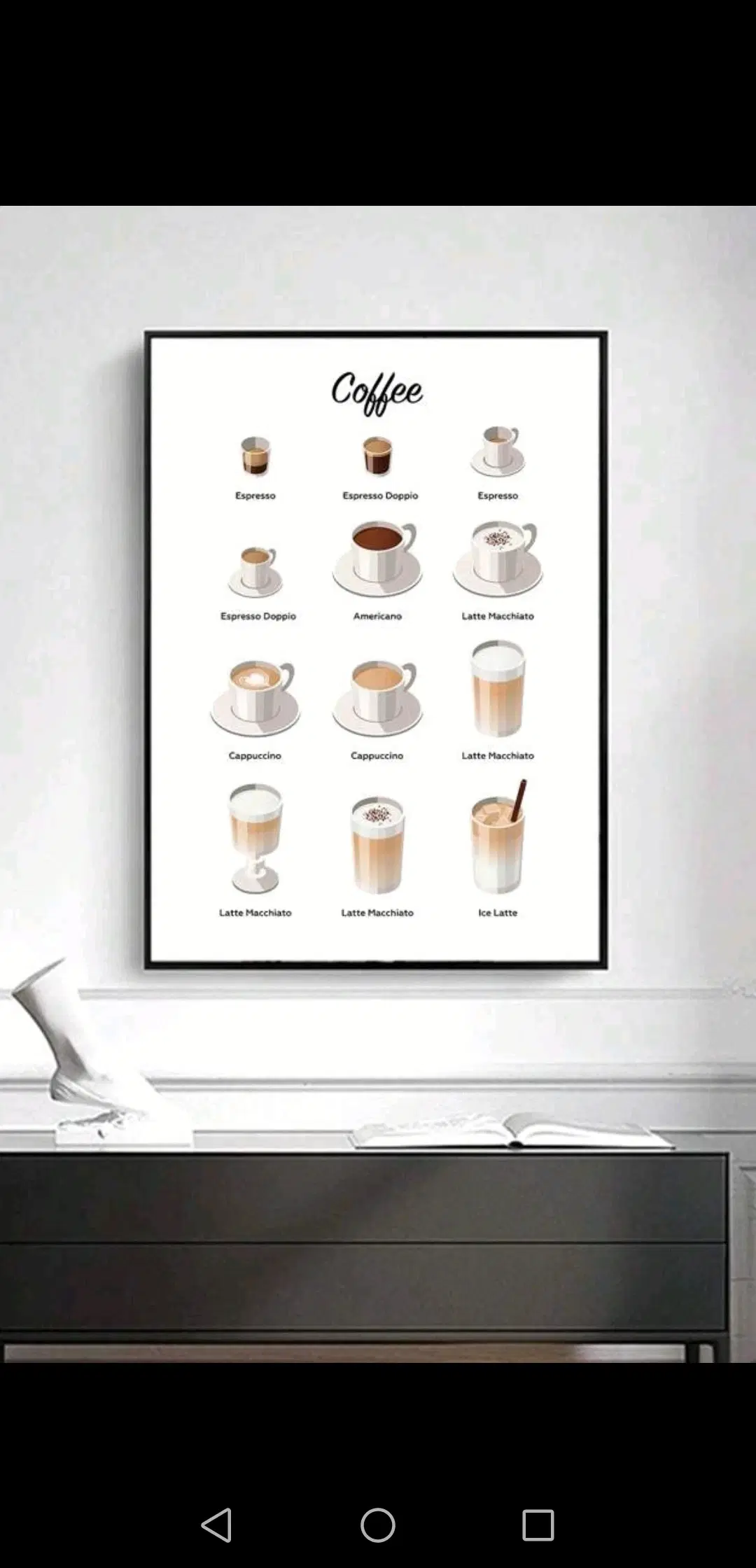 Plakat med kaffemenu