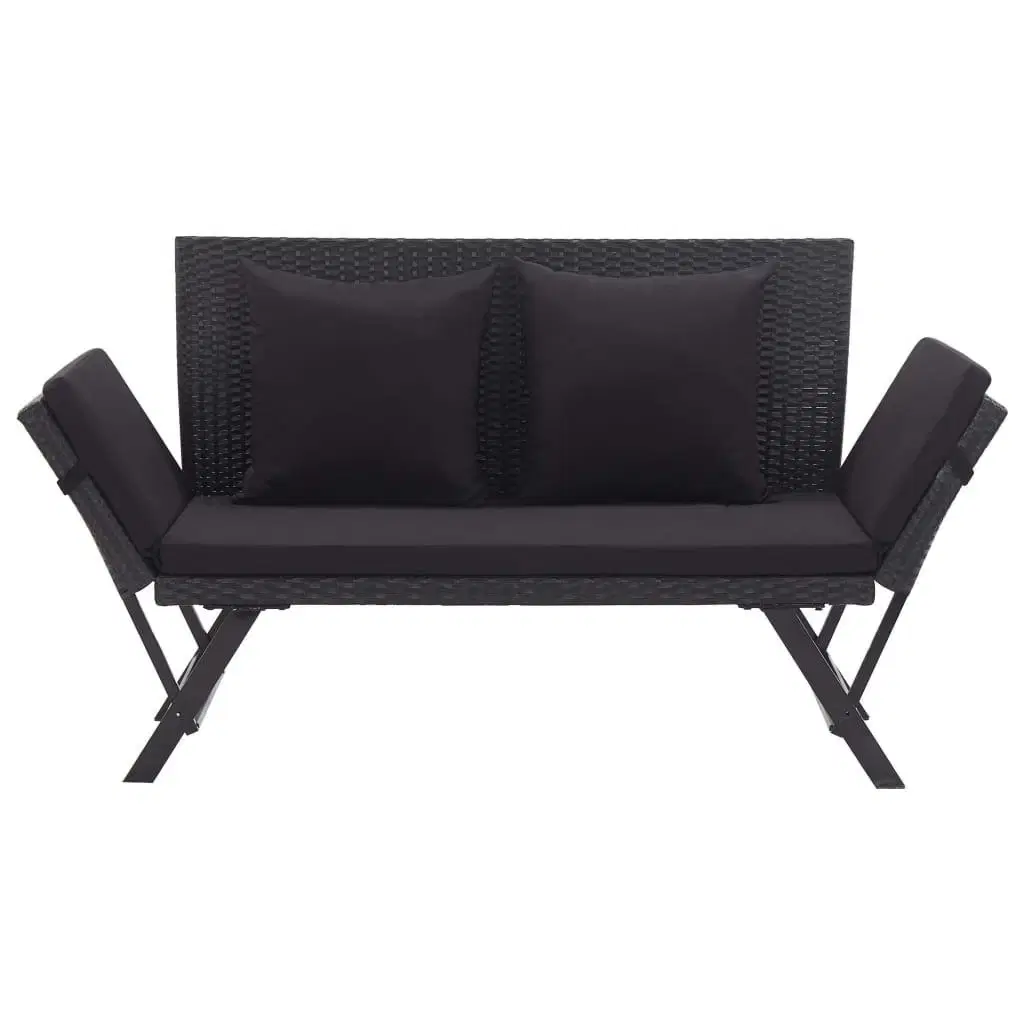 Havebænk med hynder 176 cm polyrattan sort