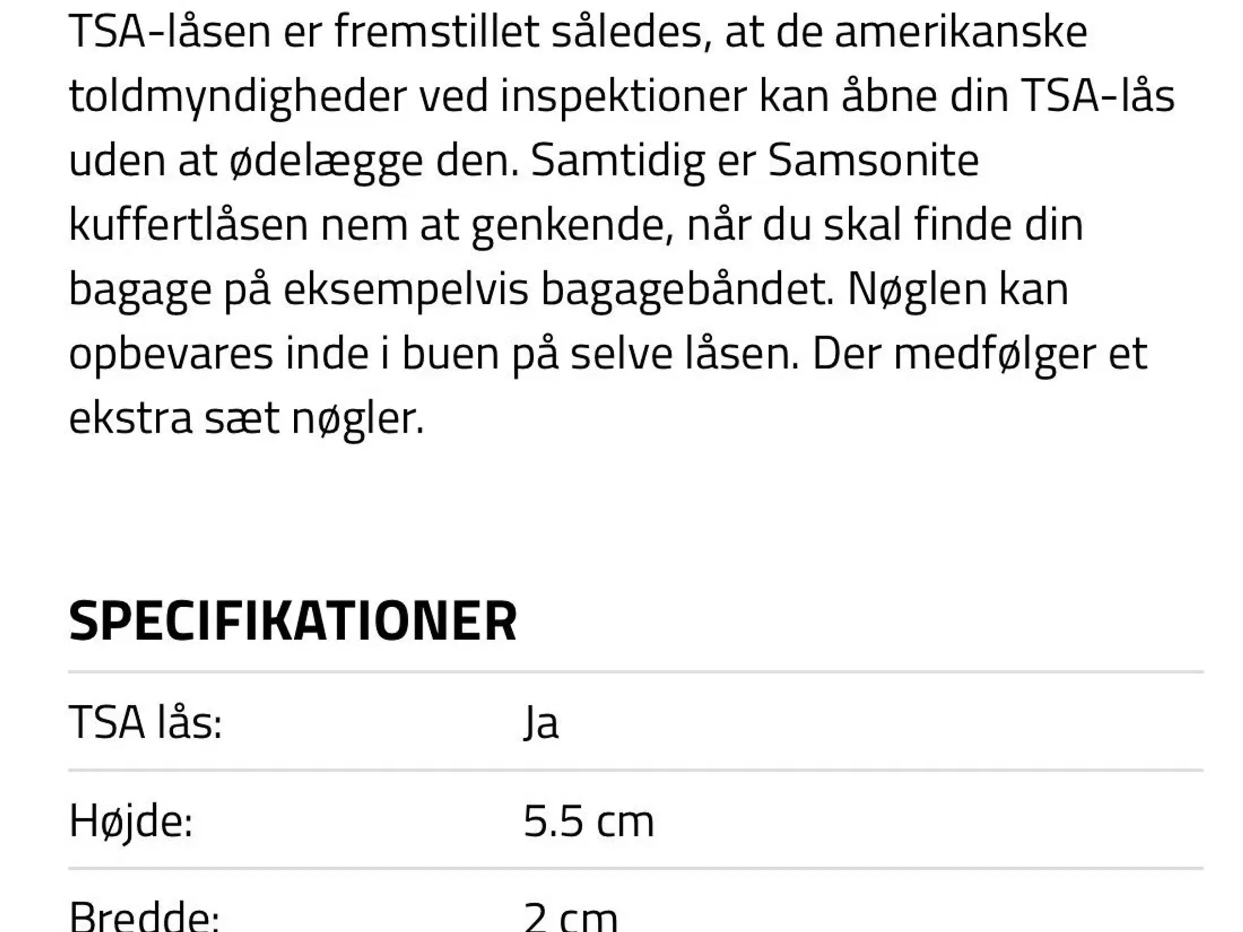 Samsonite kuffertlåse med TSA kodning