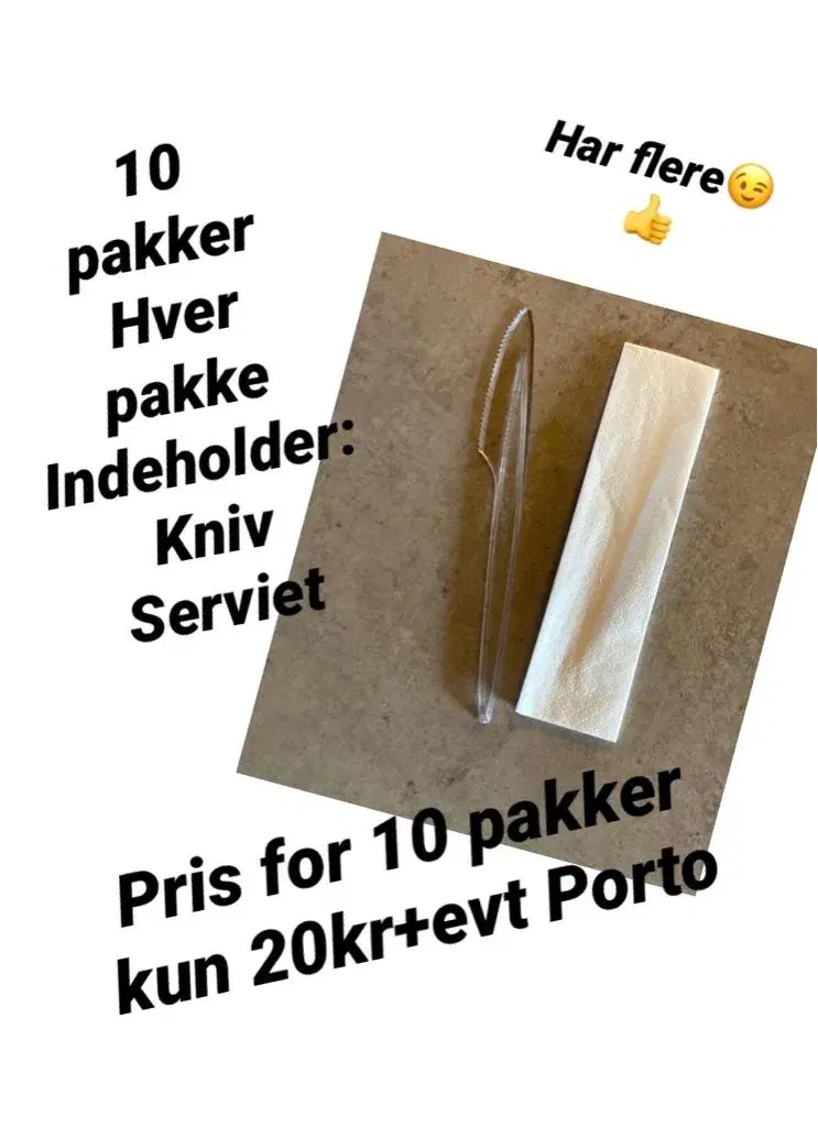 10 sæt plastik kniv+serviet