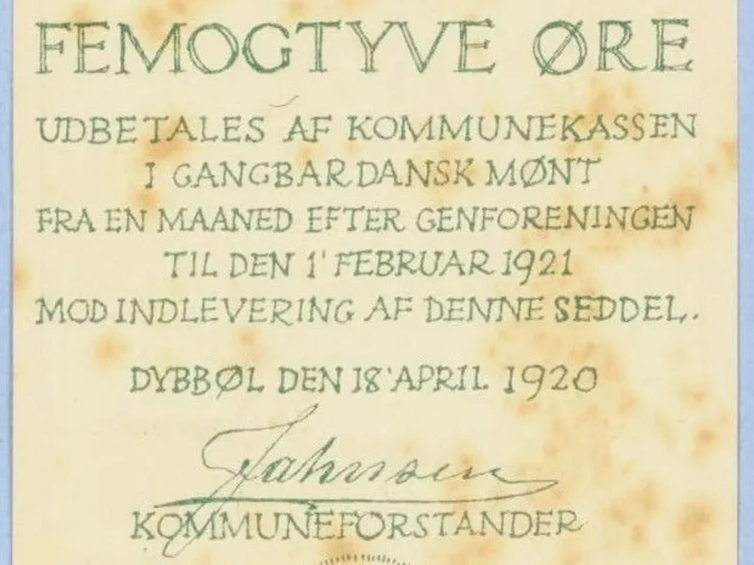 Dybbøl Nødpengesedler 1920