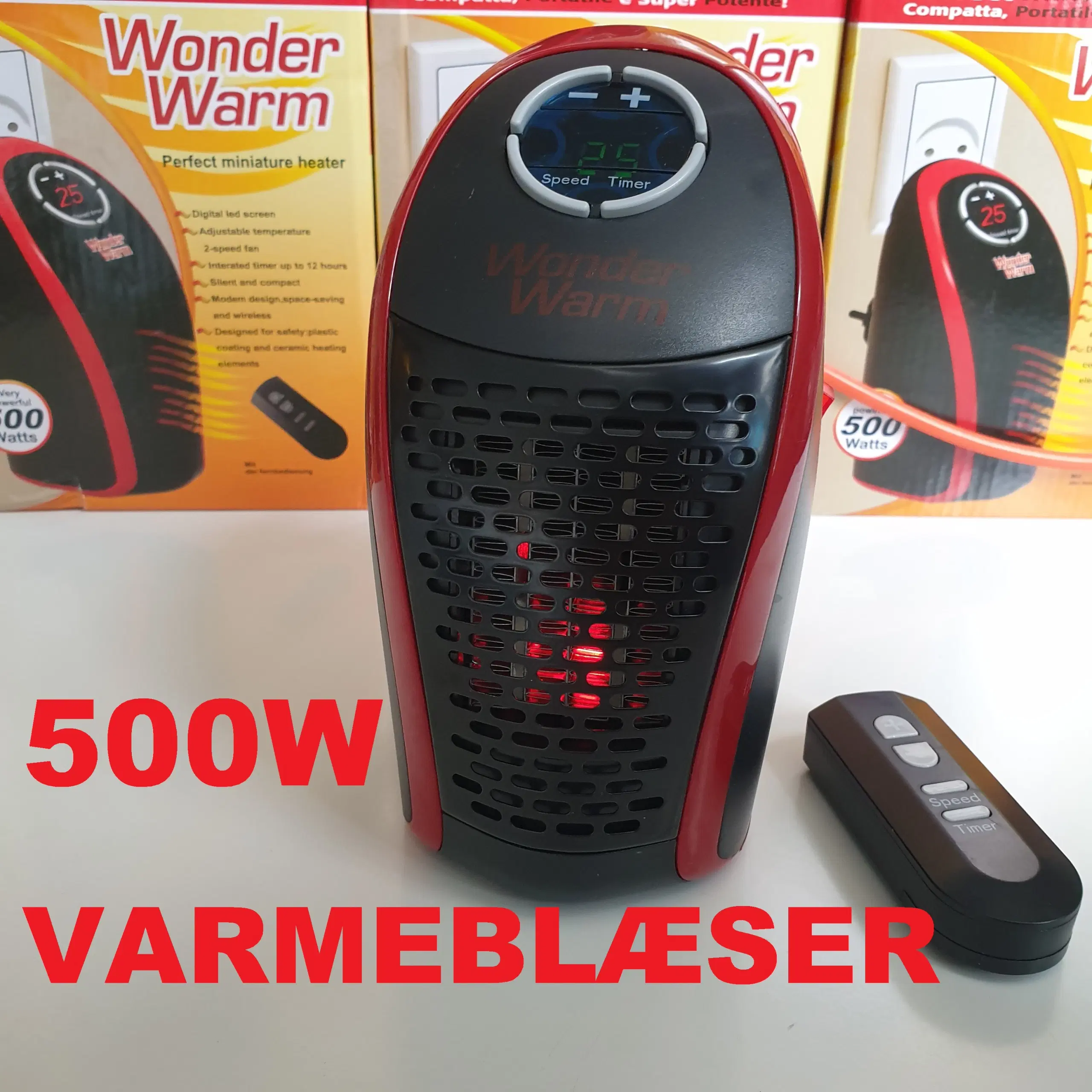 NY! 500W Varmeblæser + Fjernbetjening + LCD