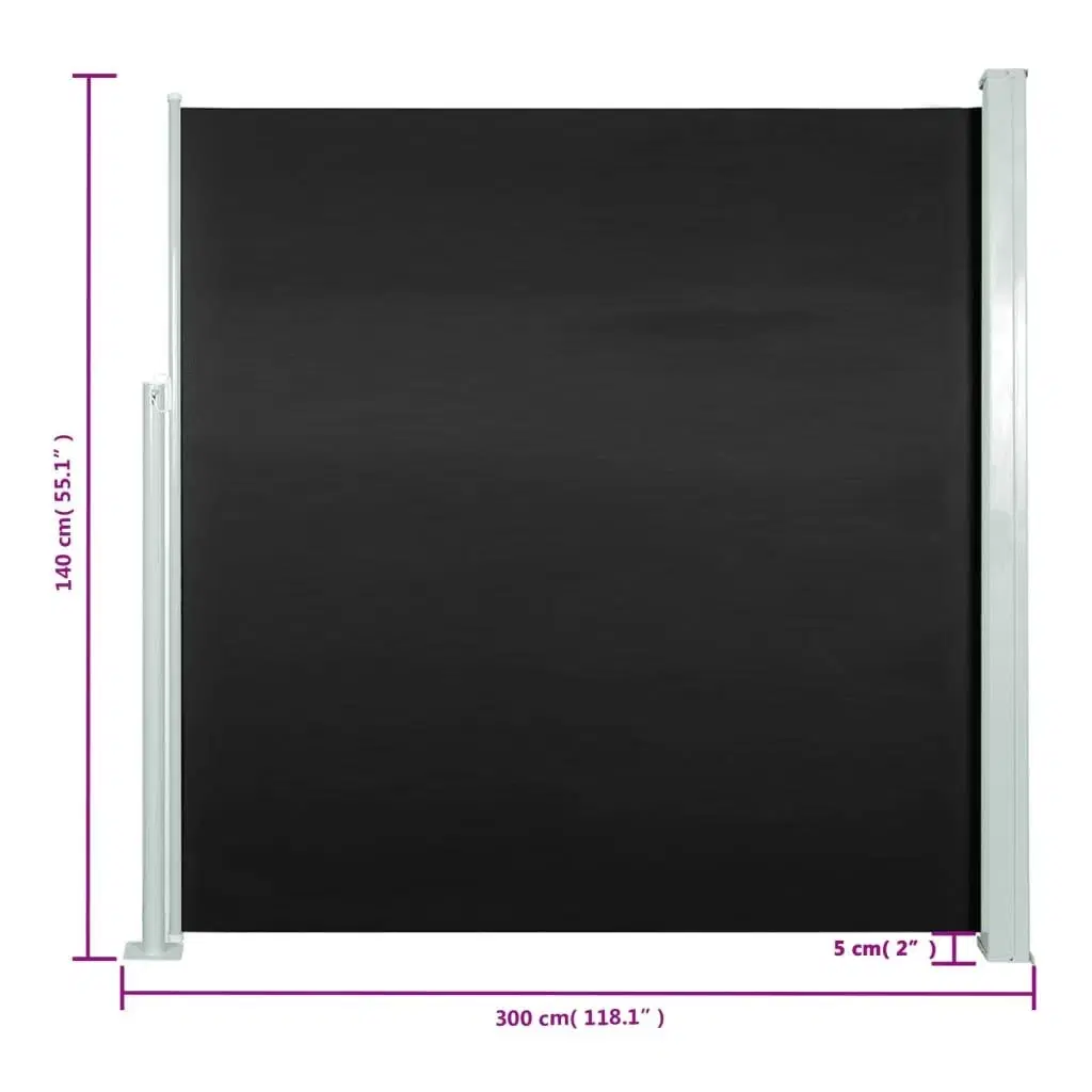 Sammenrullelig sidemarkise 140x300 cm sort
