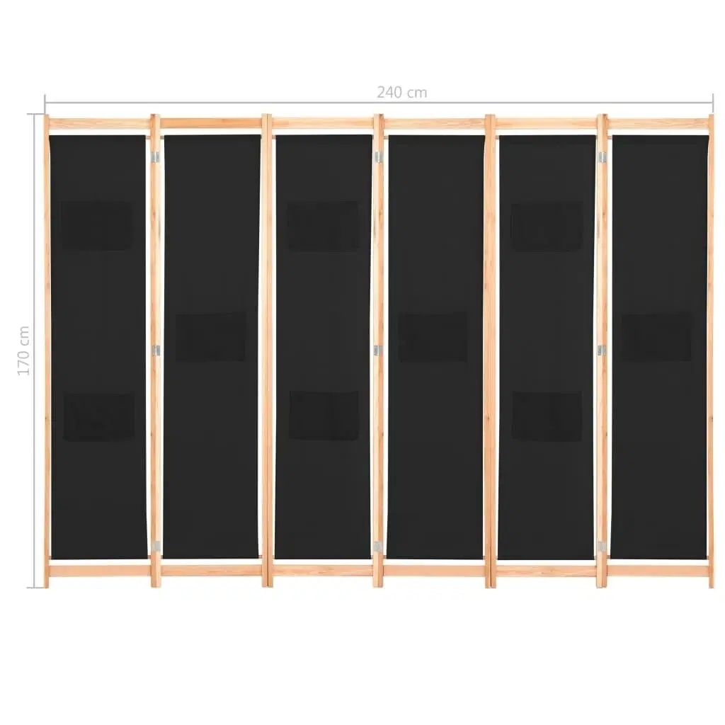 6-panels rumdeler 240 x 170 x 4 cm stof sort