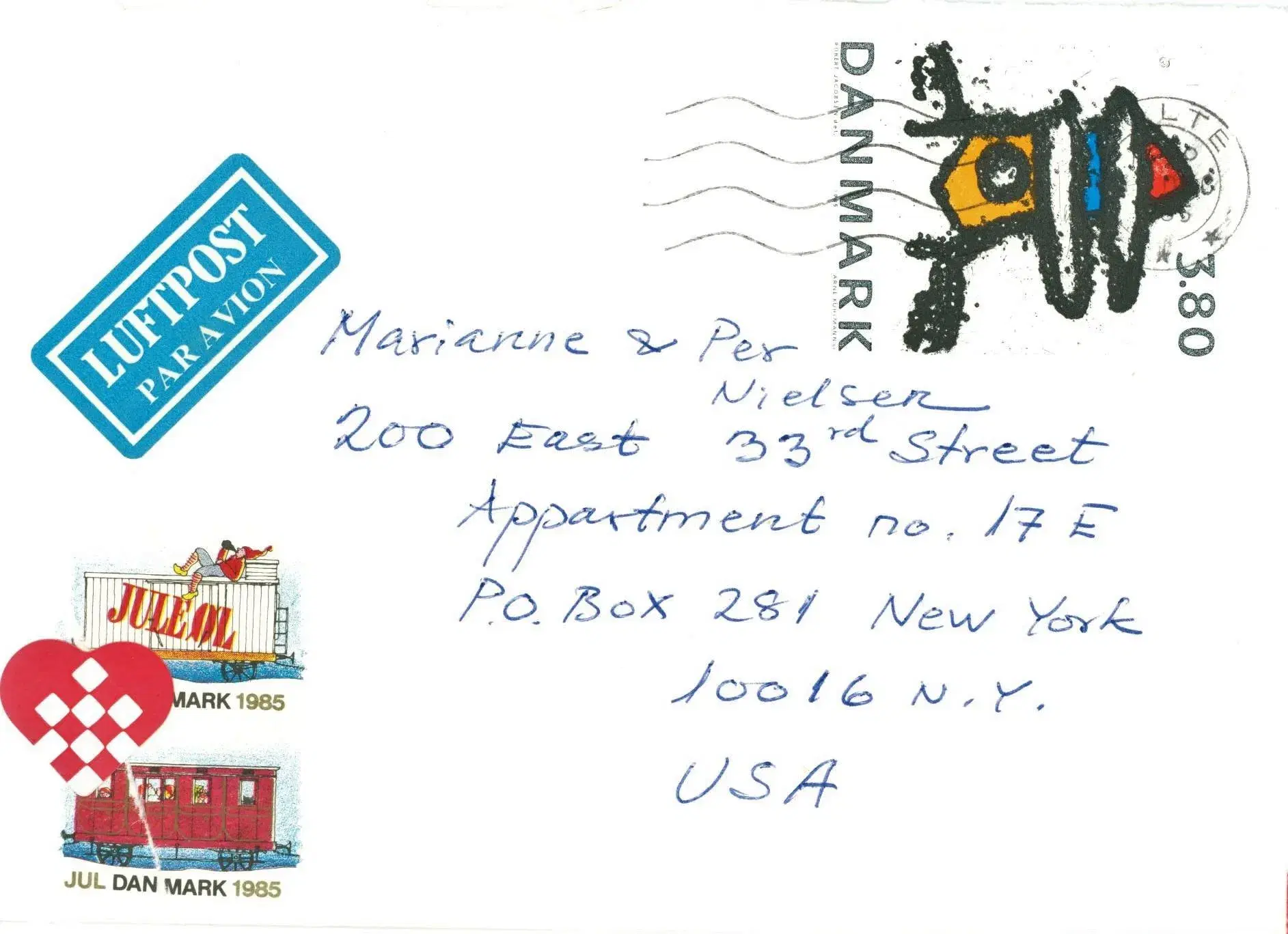 Luftpostbrev til New York 1985