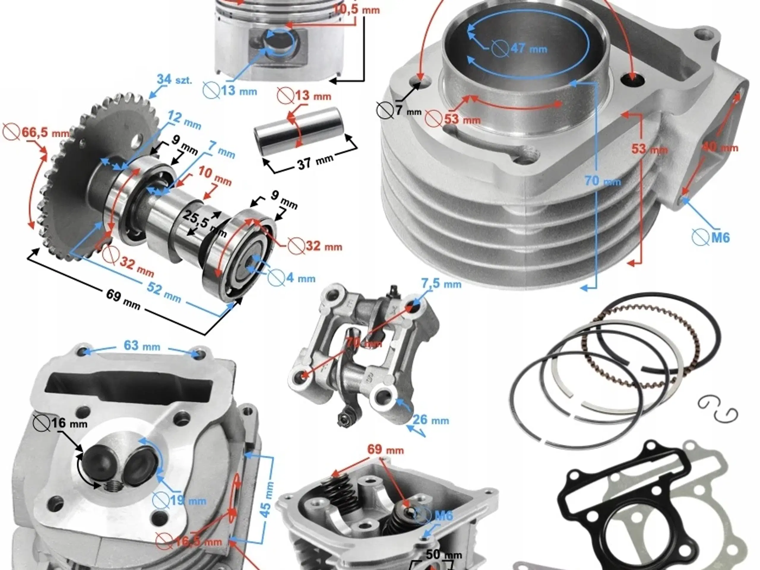 NY! 72cc Komplet Cylinderkit + Topstykke + Tændrør