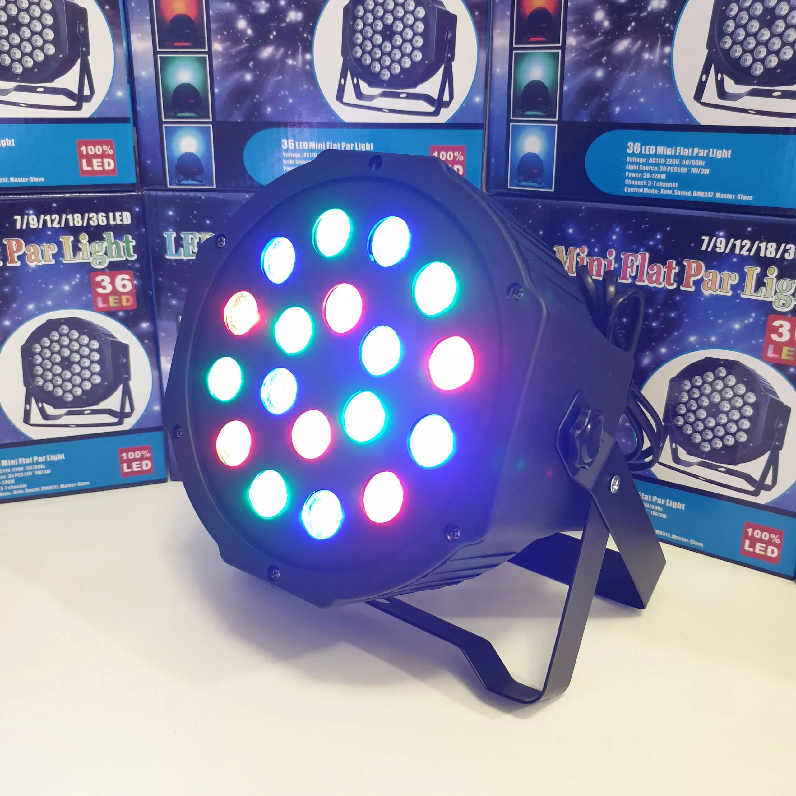 NY! 18 RGB LED Diskolys + Lydsensor DMX512 In/Out