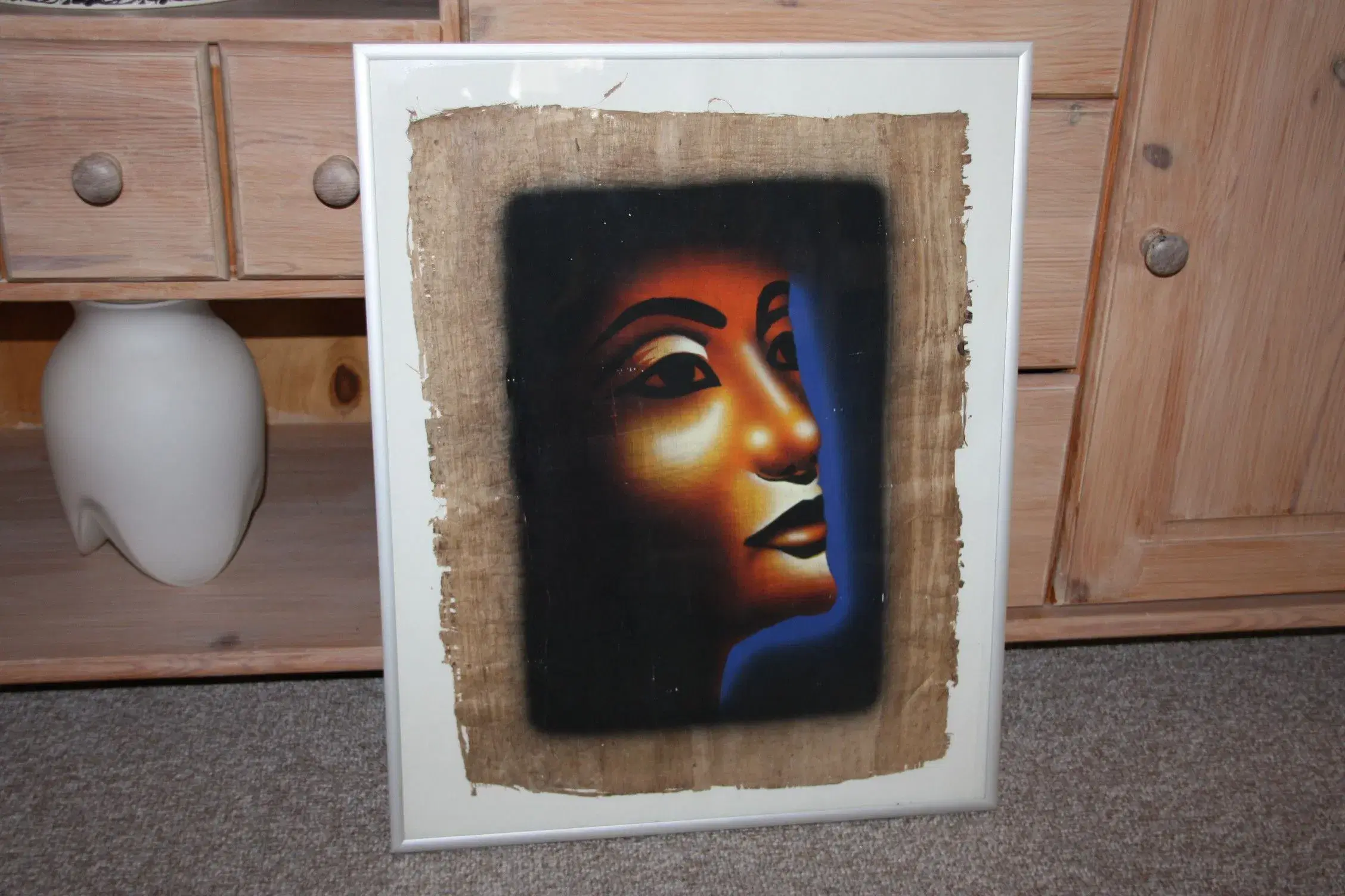 Egyptisk Papyrus i ramme med glas 51 cm x 41 cm