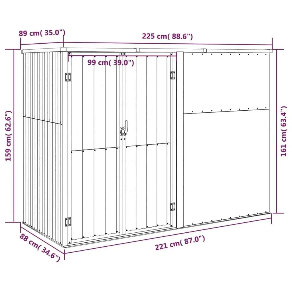 Redskabsskur til haven 225x89x161 cm galvaniseret stål antracit