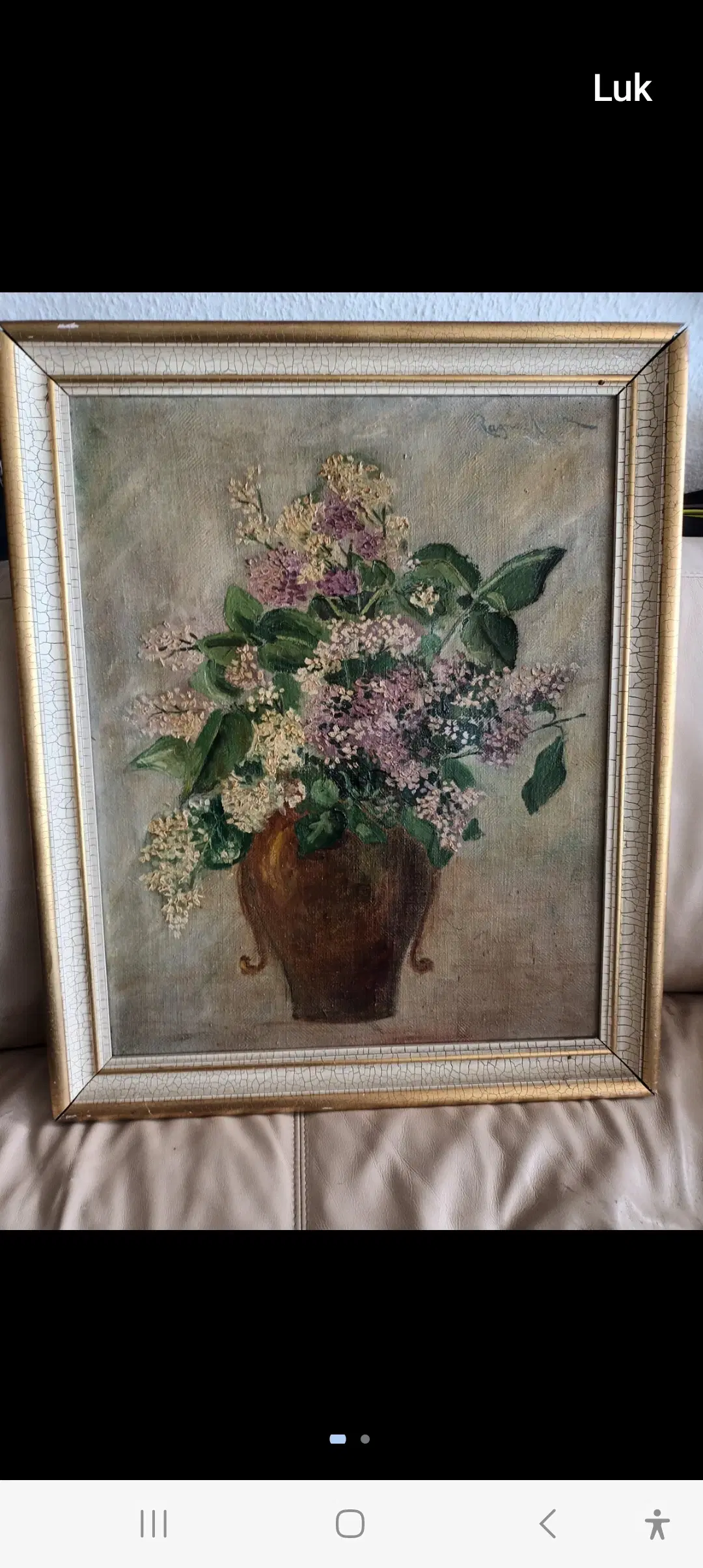 STORT SMUKT ANTIKT BLOMSTER MALERI 52X64 CM