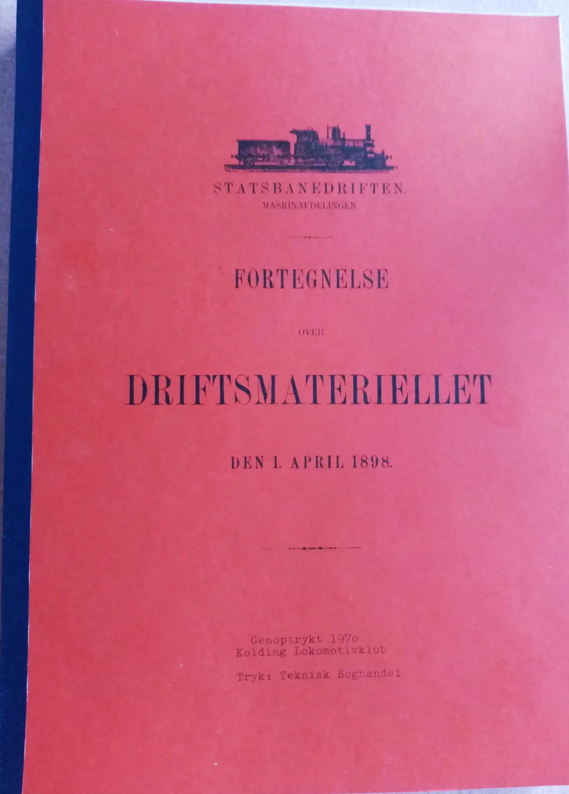 DSB materielfortegnelse 1898