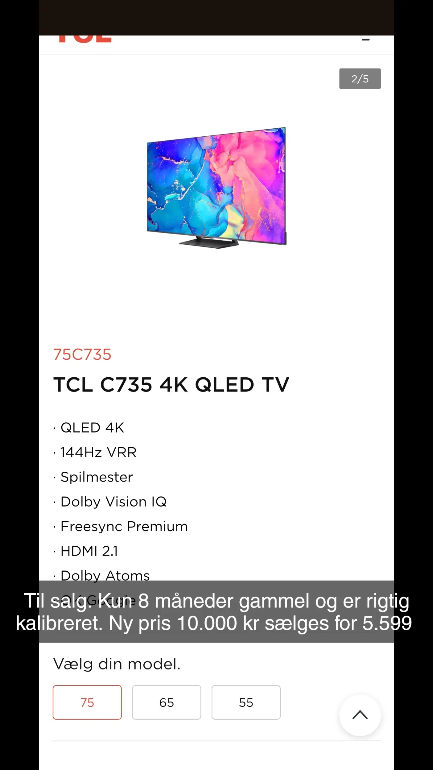 TCL  4K QLED TV 75 tommer