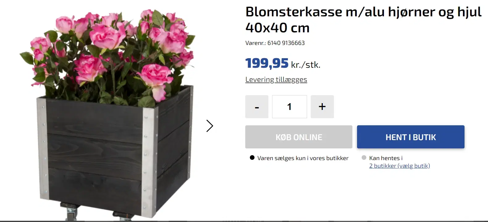 3 x Blomsterkasser på hjul 40 x 40 cm (nye)