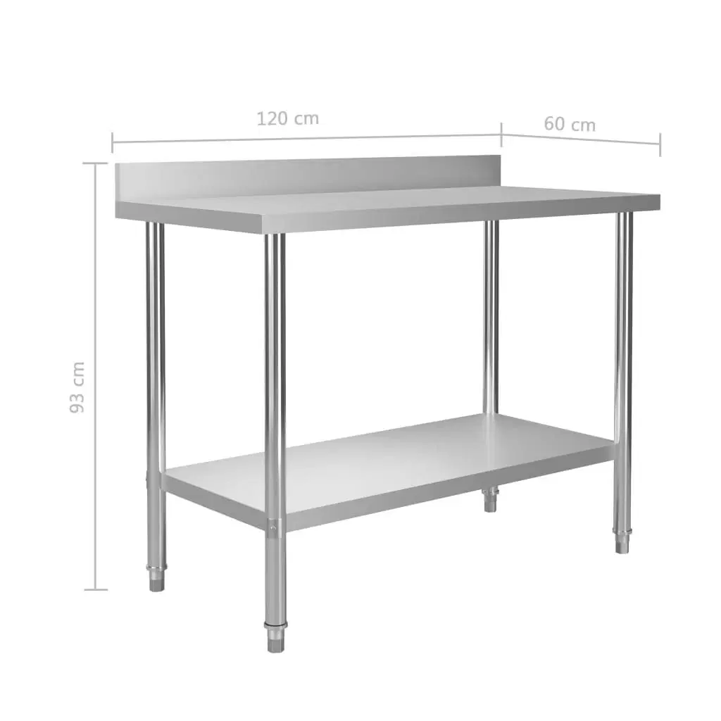Arbejdsbord til køkken m stænkplade 120x60x93 cm rustfrit stål
