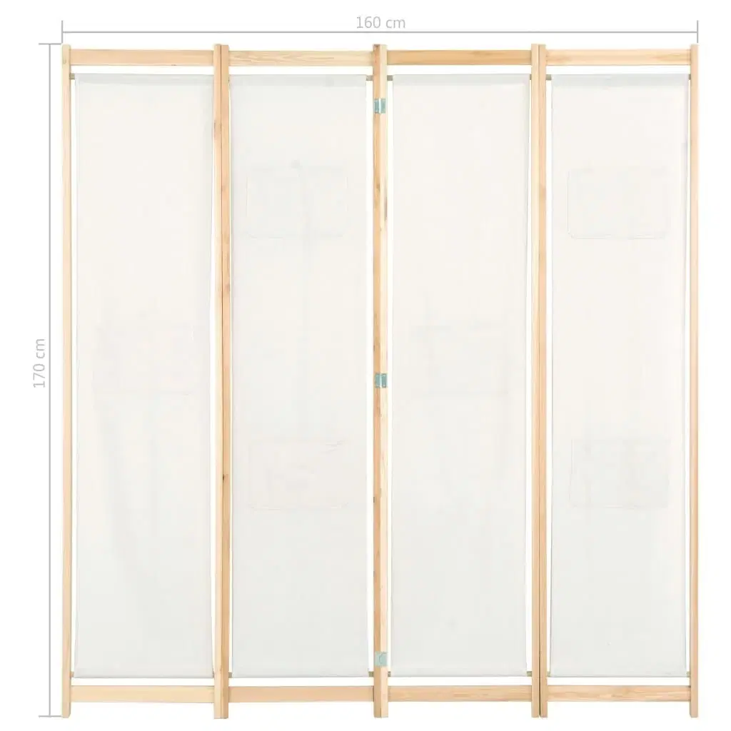 4-panels rumdeler 160 x 170 x 4 cm stof cremefarvet