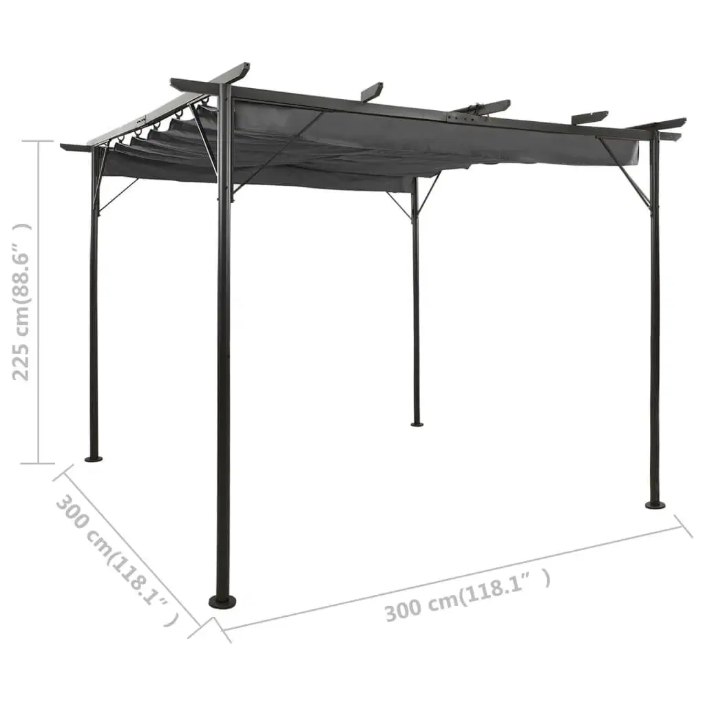 Pergola med sammenrulleligt tag 3x3 m 180 g/m² antracitgrå