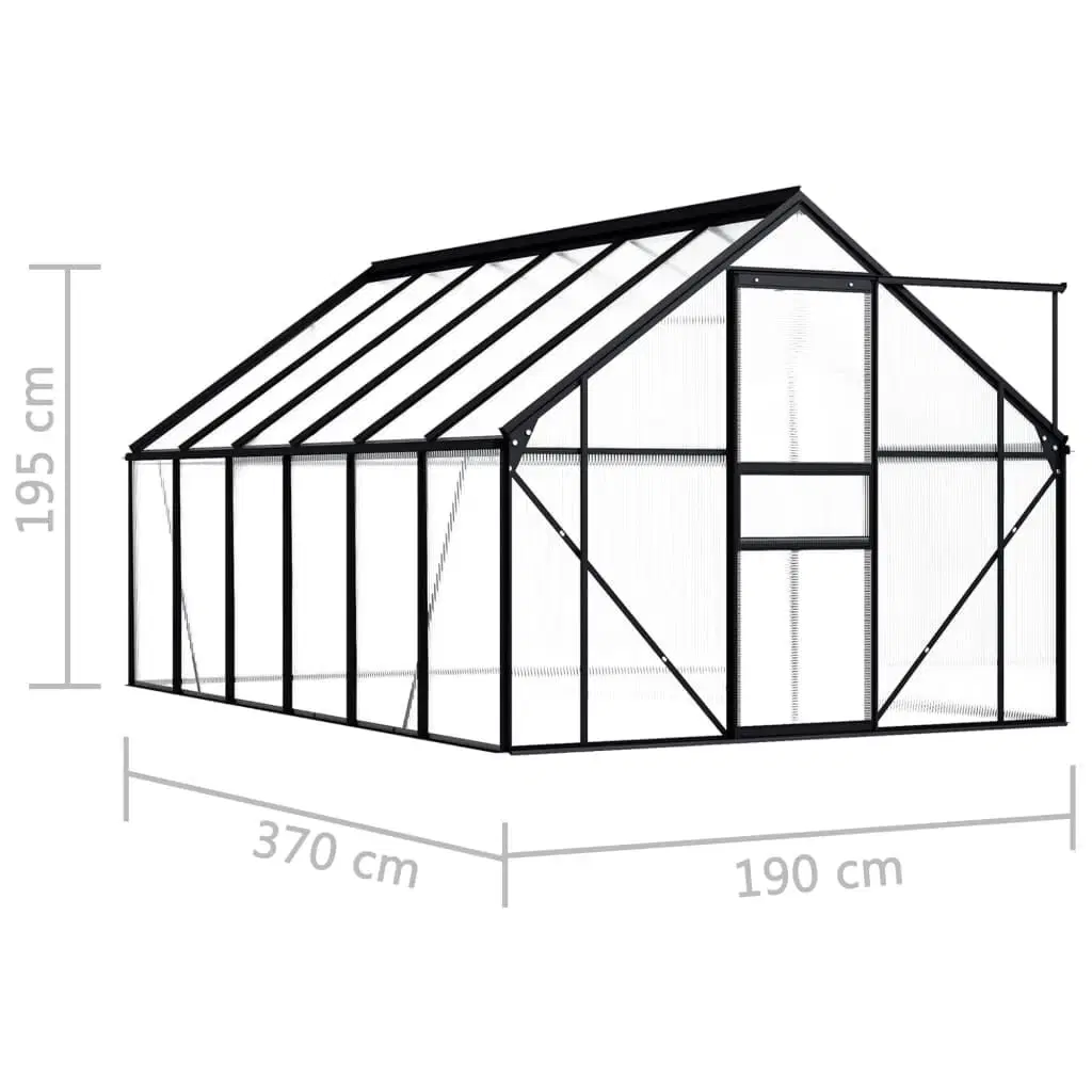 Drivhus 502 m³ aluminium antracitgrå