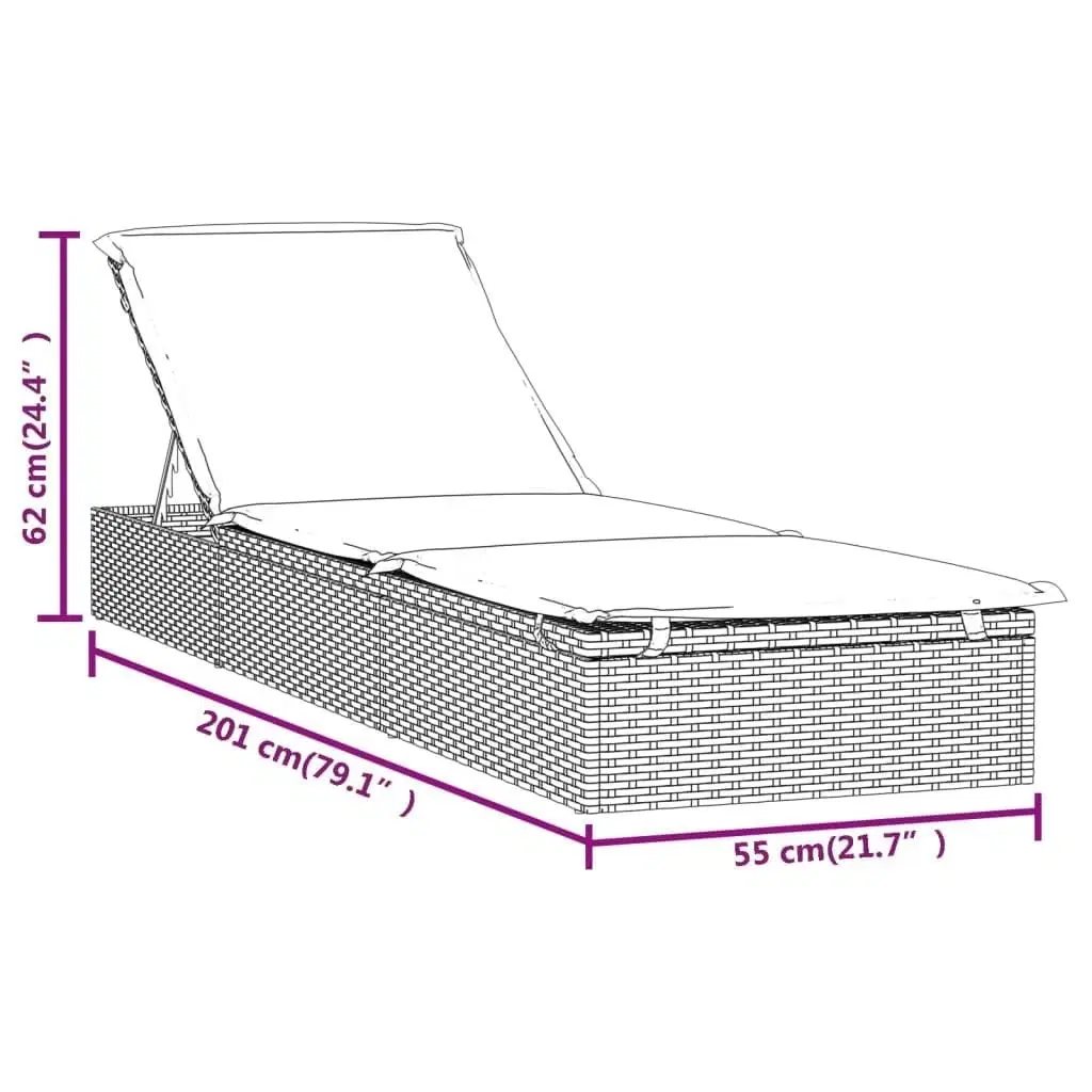 Liggestol 1 stk med hynde 201x55x62 cm polyrattan sort