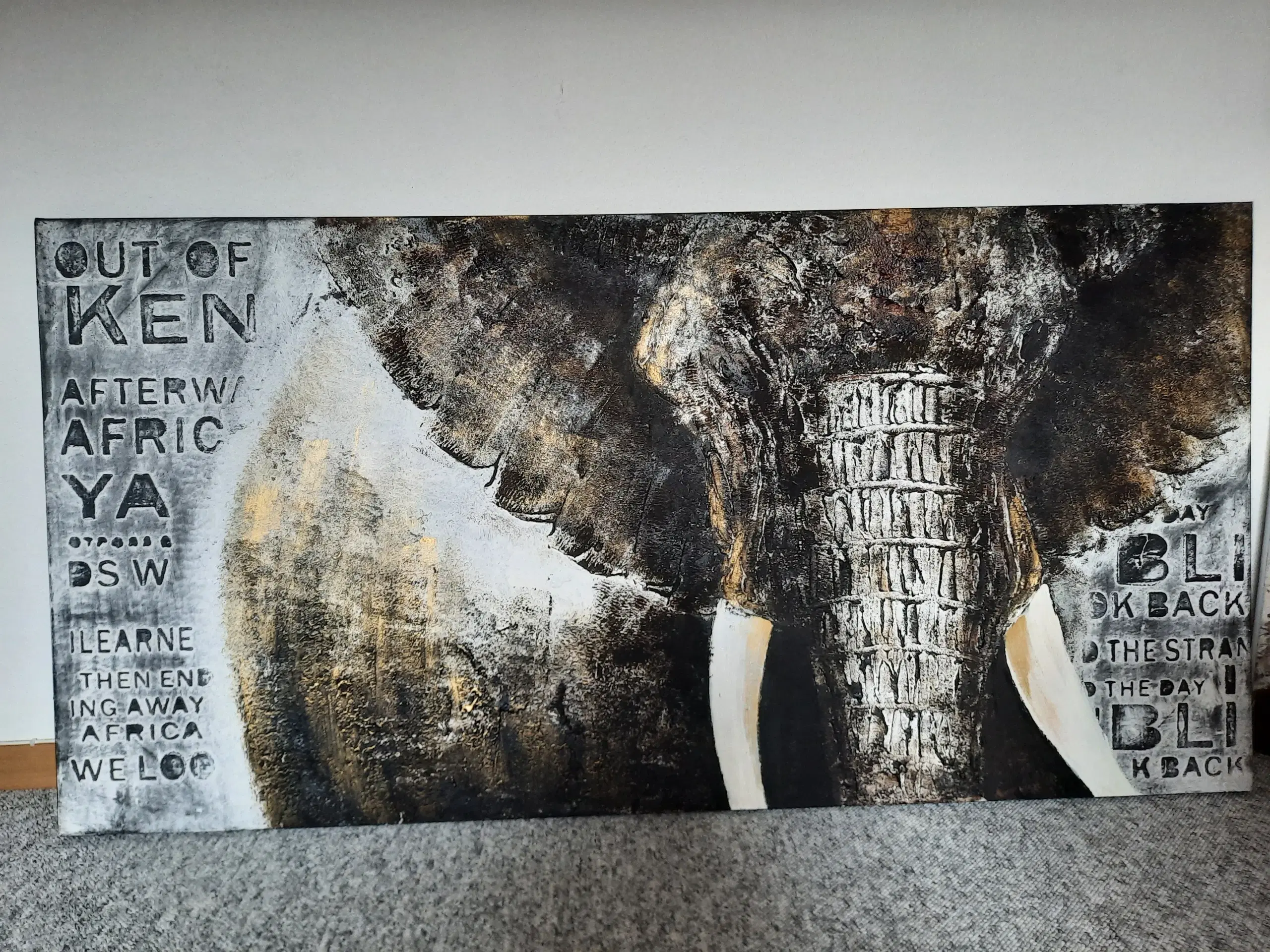 Maleri af elefant mål 80cm x 160cm