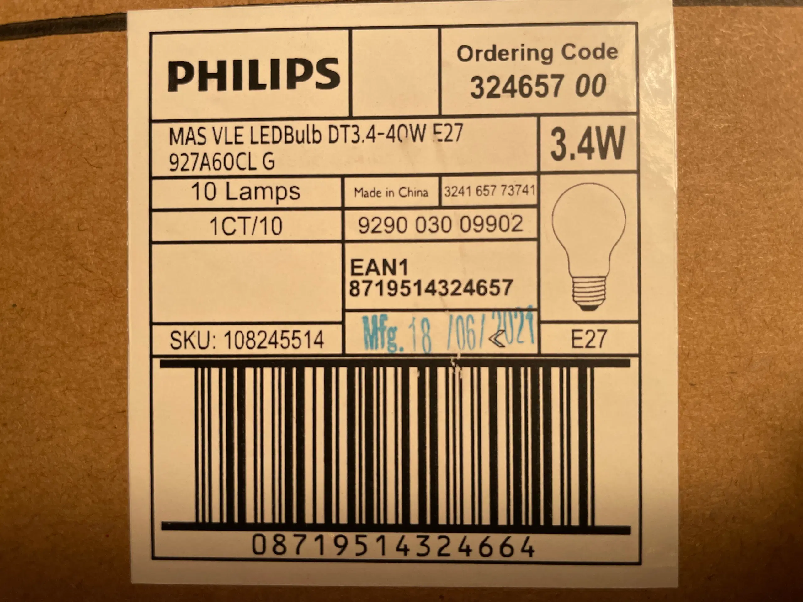 10 stk E27 34W LED Philips lyskilder