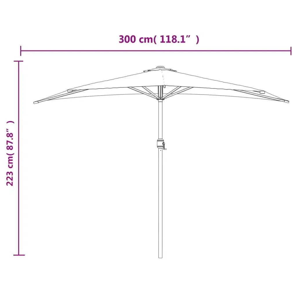 Balkonparasol med aluminumsstang antracitgrå 300 x 155 cm halv