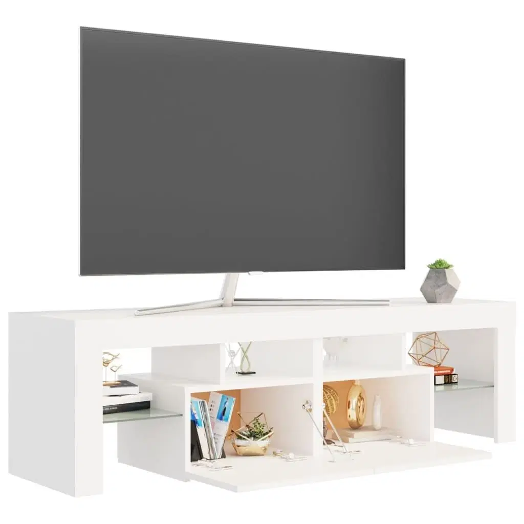 Tv-bord med LED-lys 140x365x40 cm hvid