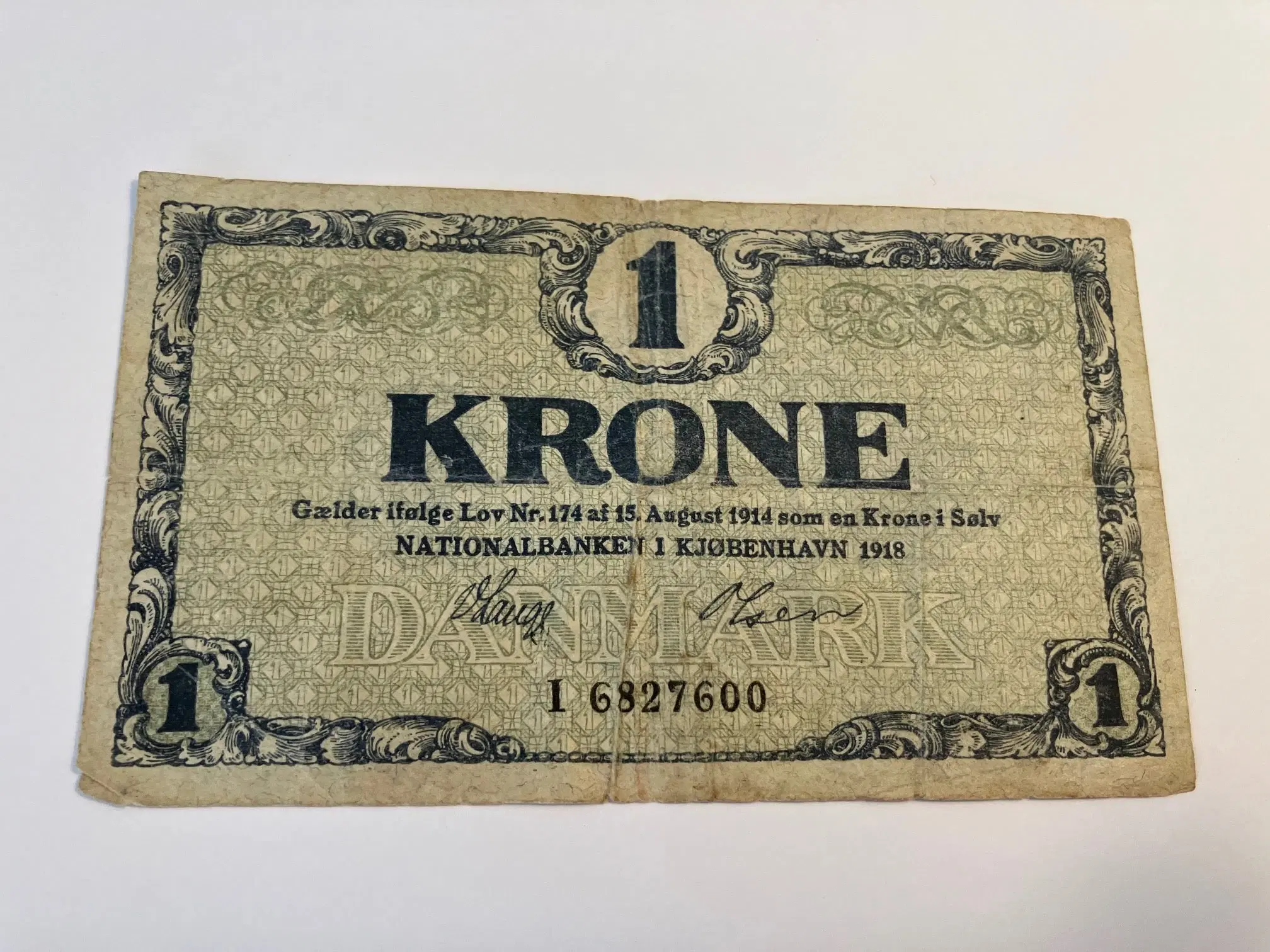 1 Krone Danmark 1918 - Blyant på bagside