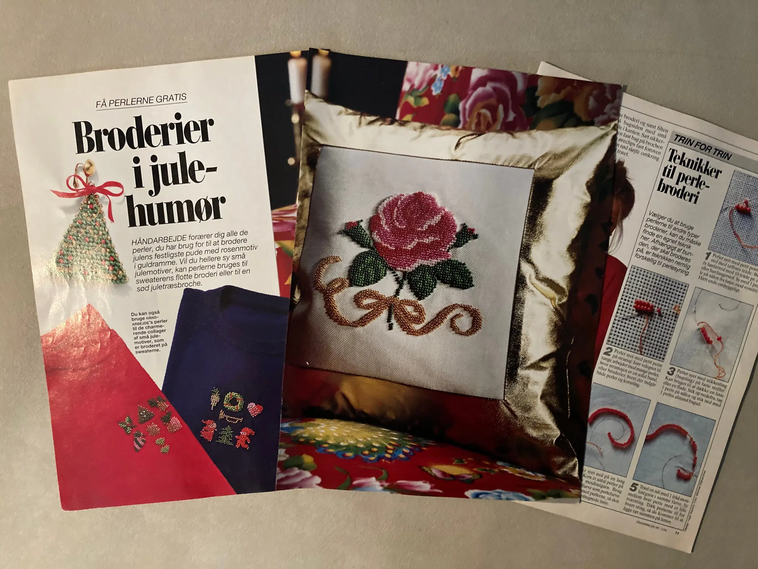 Perlebroderimønster: Julemotiver og rose