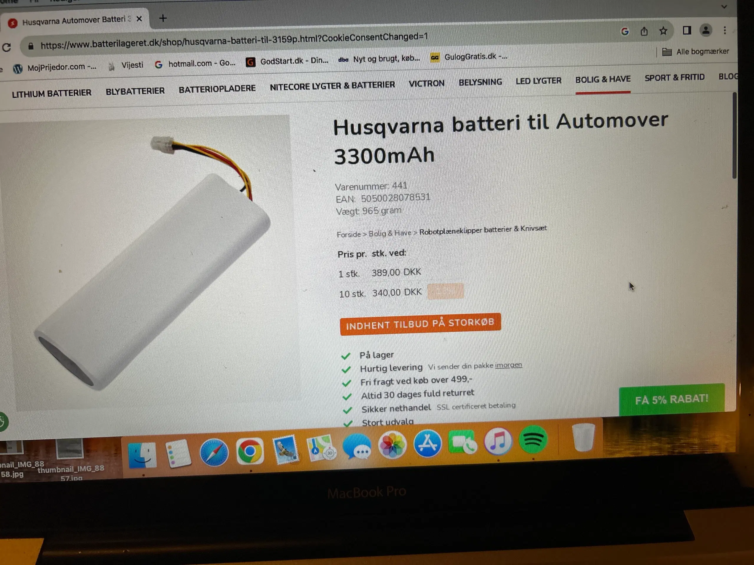 Batteri for Husqvarna robot plæneklipper