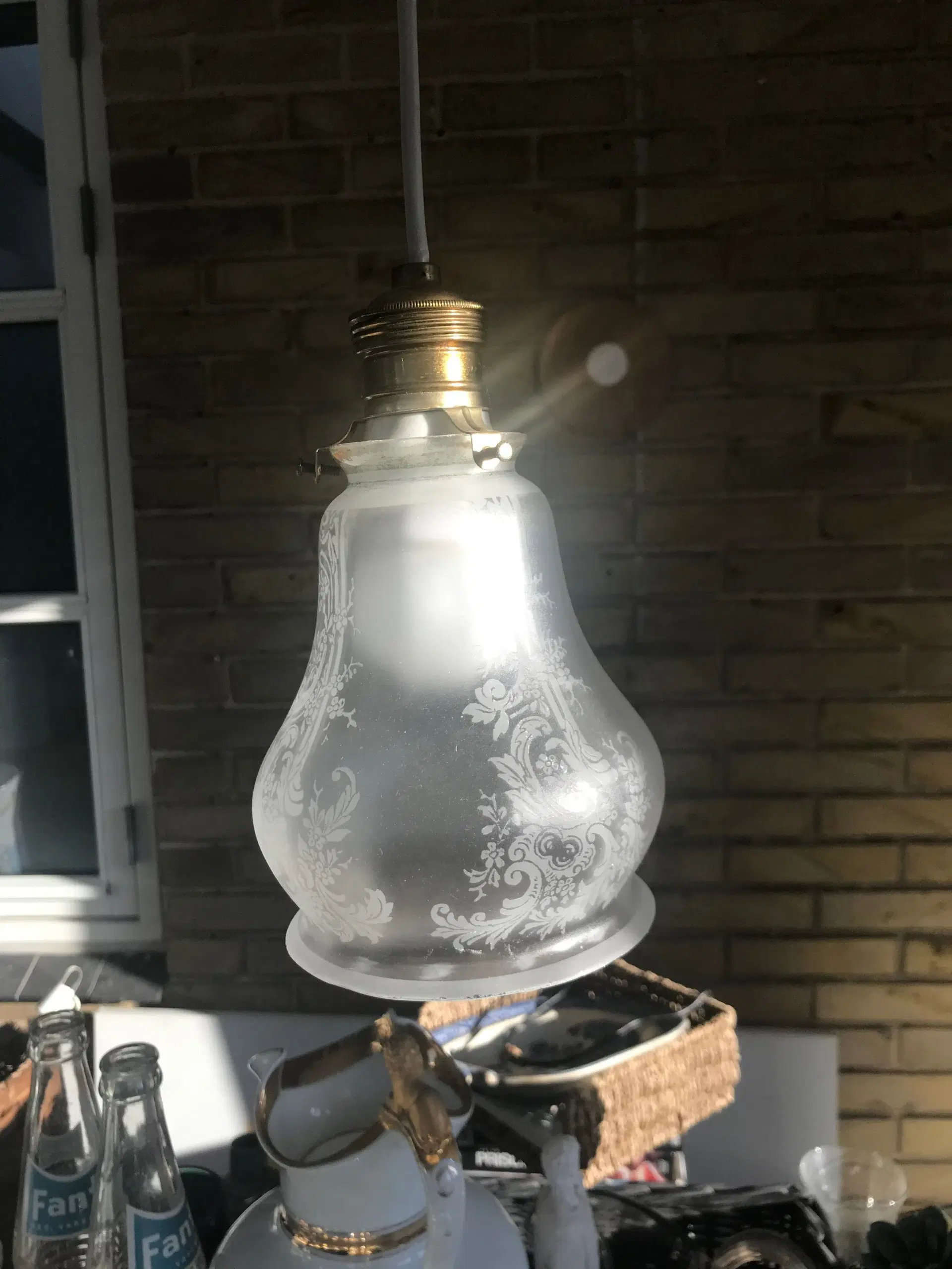 Gammel Loftlampe messing og glas