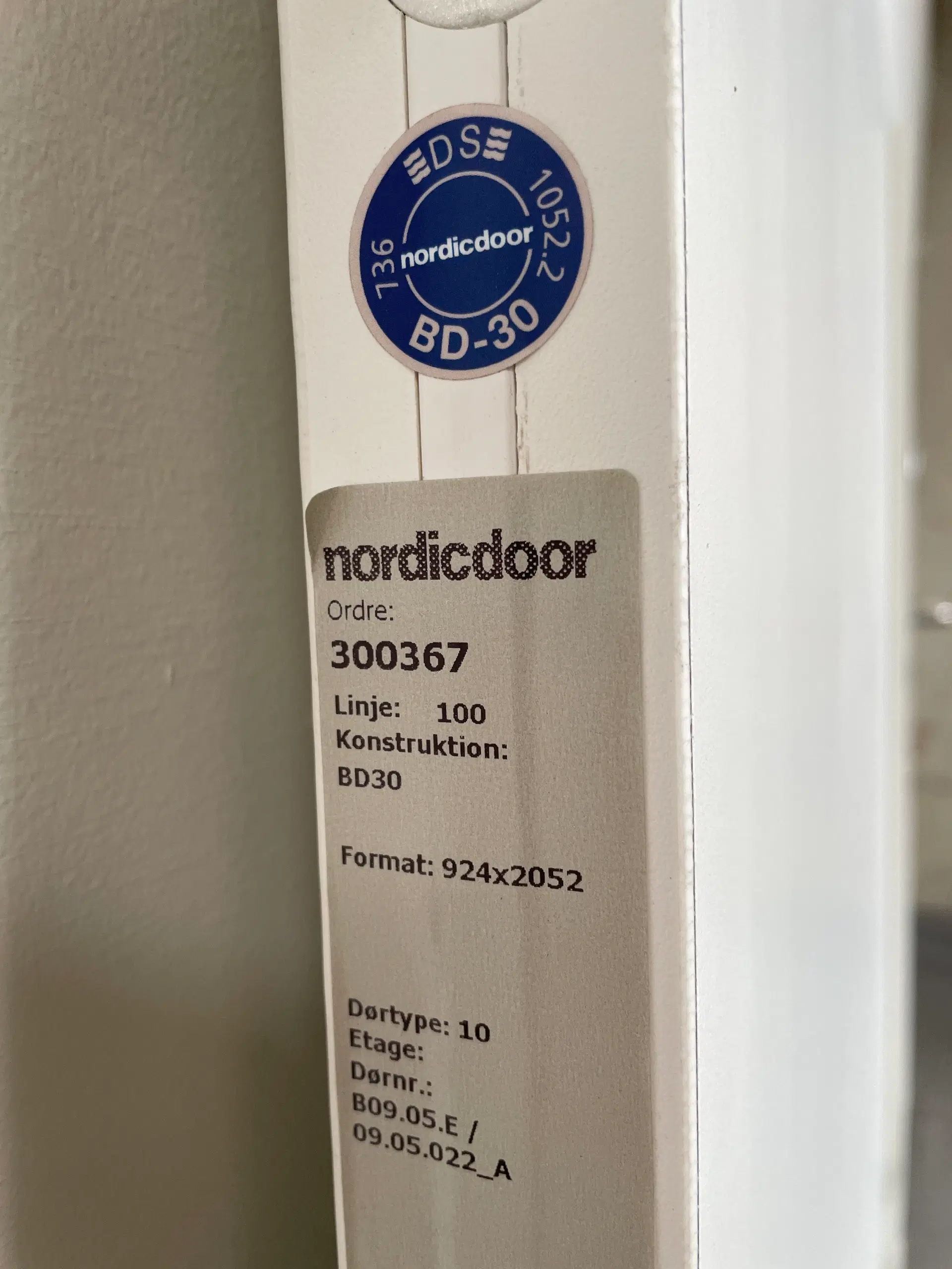 Nordicdoor massiv indvendig dobbelt dør bd30 melamin 1784x2052mm hvid