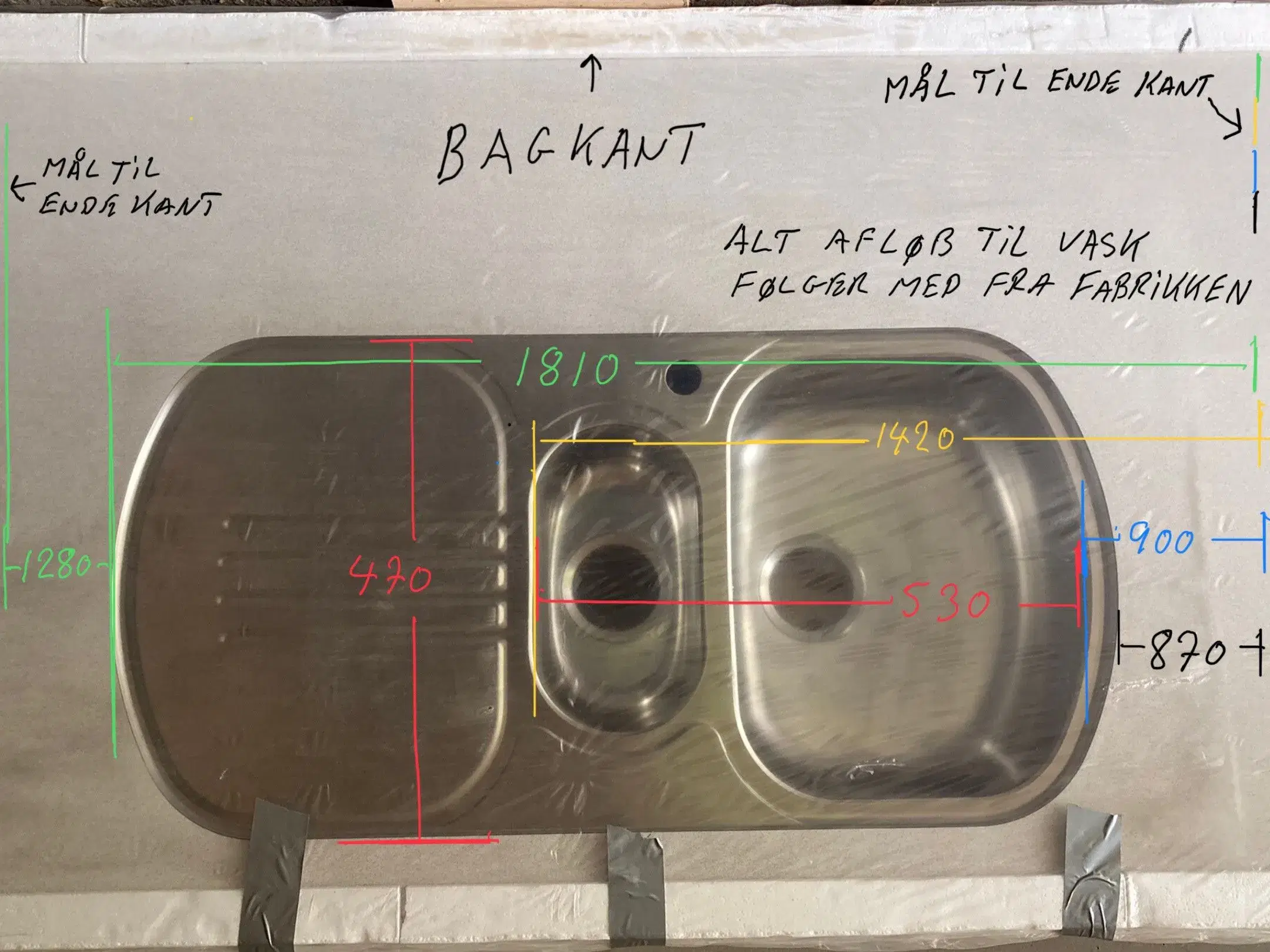 Køkken bordplade m/vask