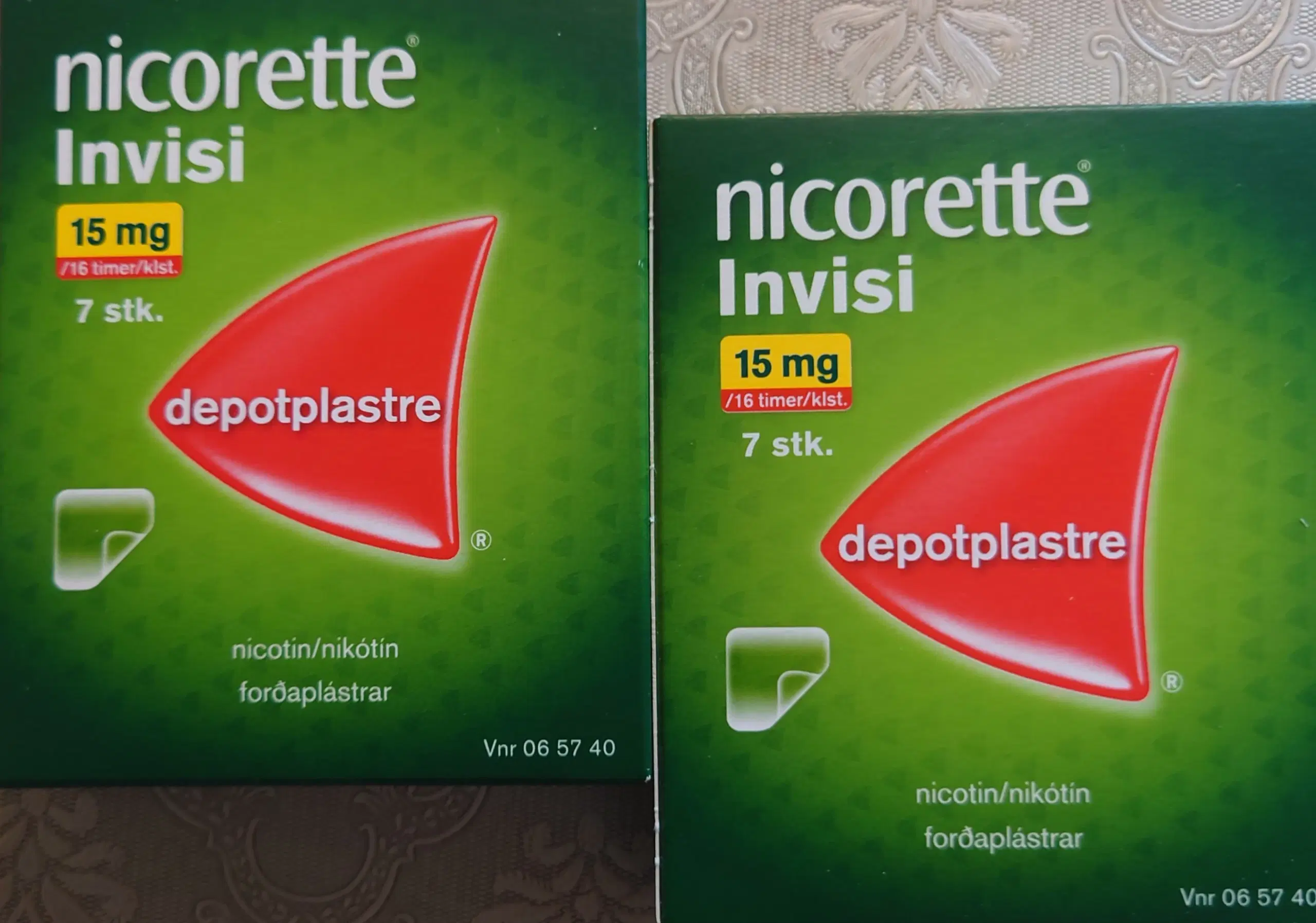 2 pakker á 7 stk Nicorette depotplastre 15 mg