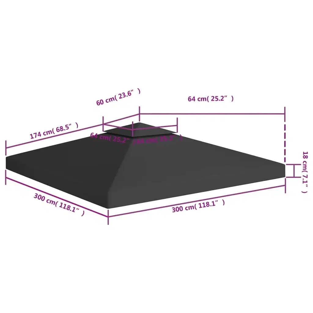 Pavillontopdække i 2 lag 3x3 m 310 g/m² sort