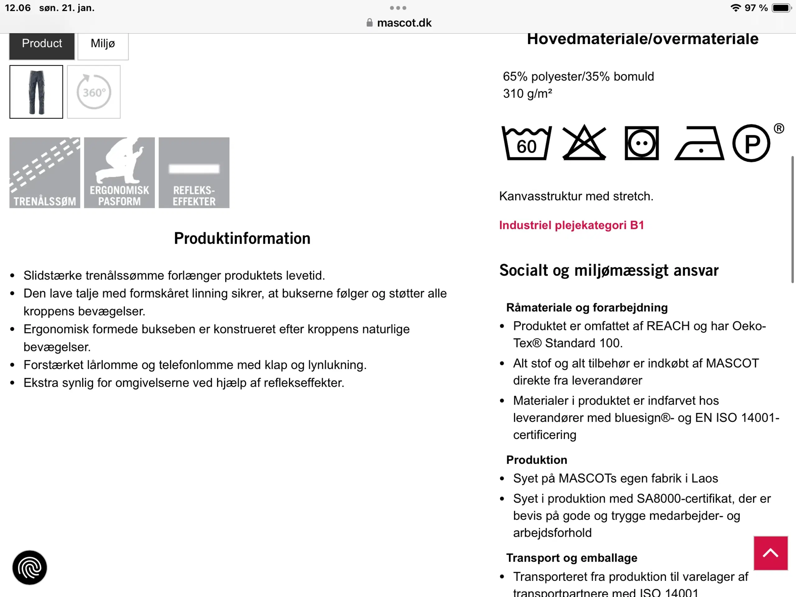 Maskot arbejdsbuks sort m/orange stikninger