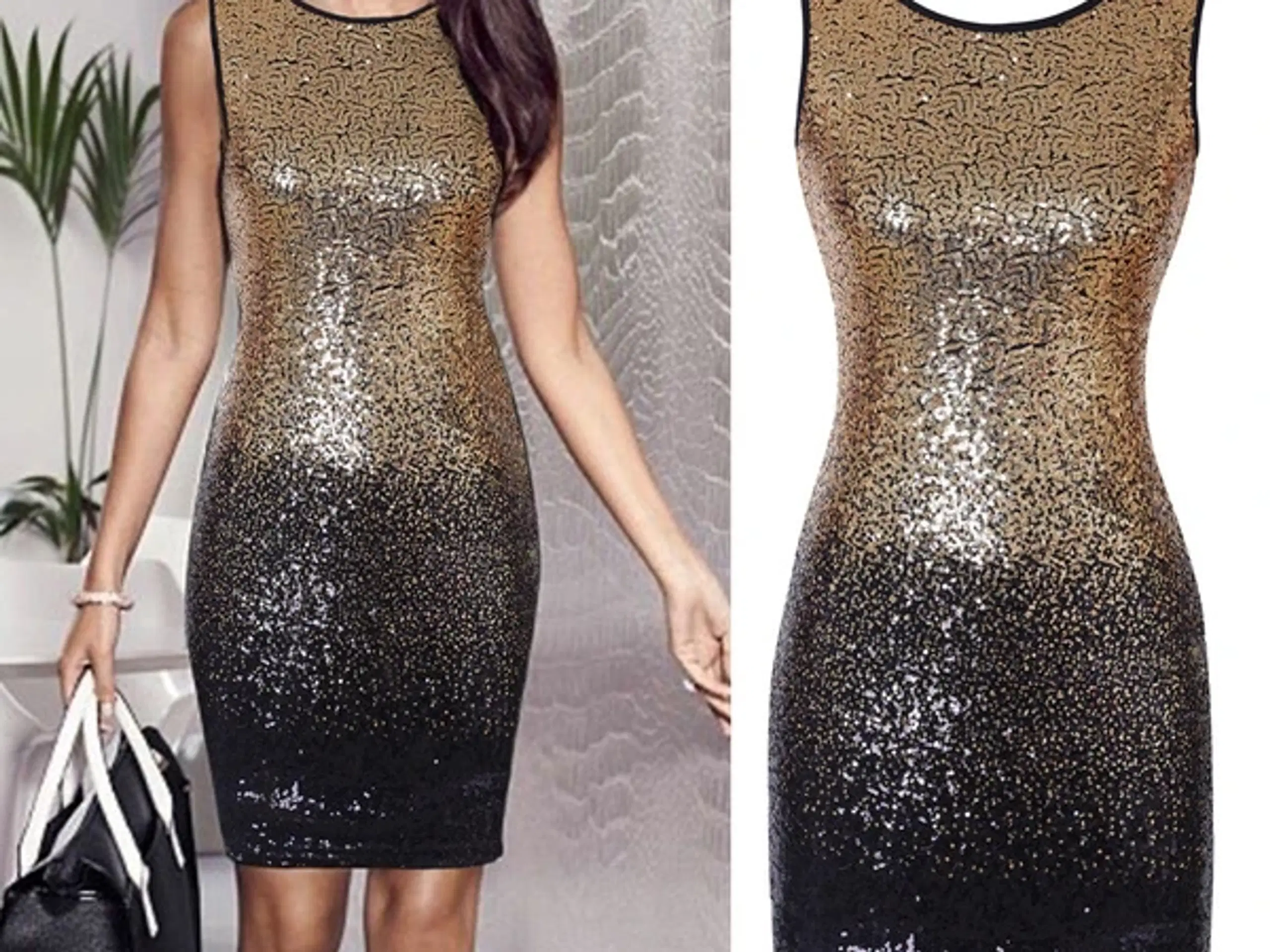 Sequin bodycoon kort kjole (glitterne)-sort /guld