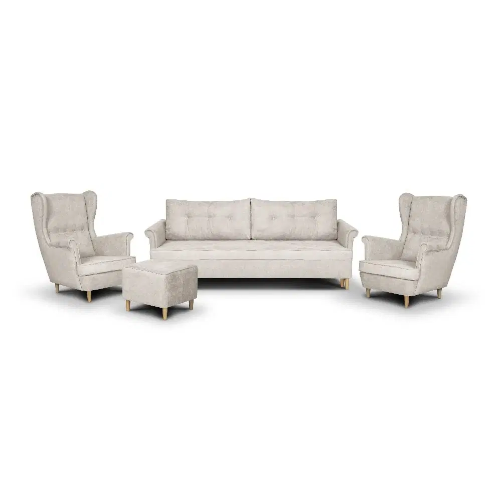 Sæt ELITEN Sofa + 2x Lænestol + Fodskammel Beige