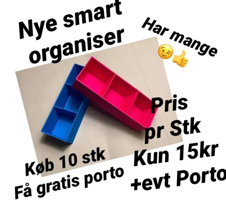 Organiser med 3 rum i pink eller blå