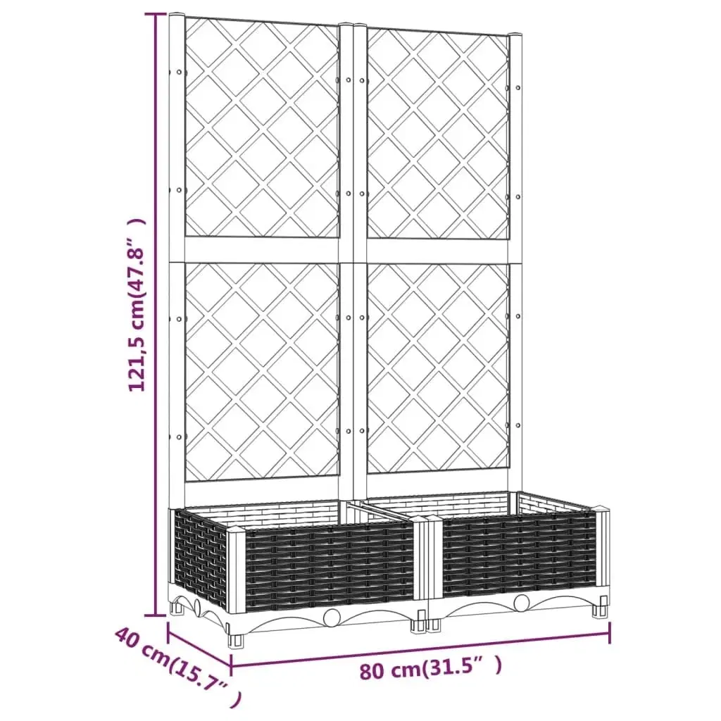 Plantekasse med espalier 80x40x1215 cm PP sort