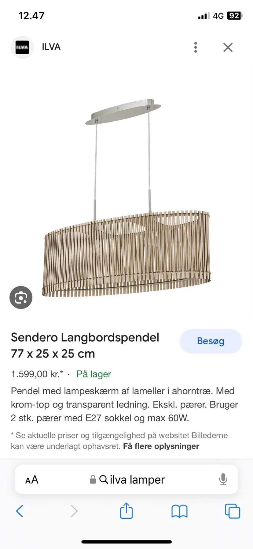 Sendero langbord Løft Lampe