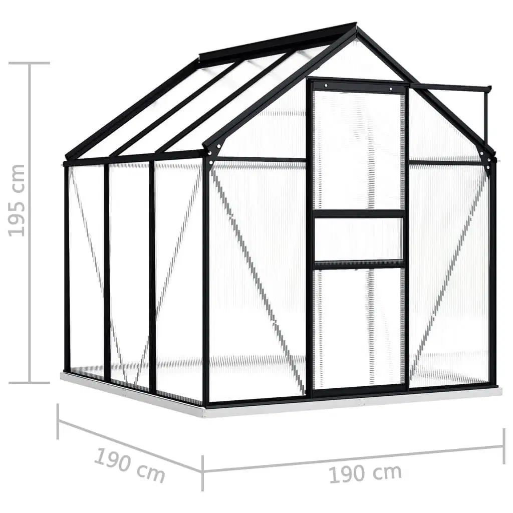 Drivhus med fundamentramme 361 m² aluminium antracitgrå