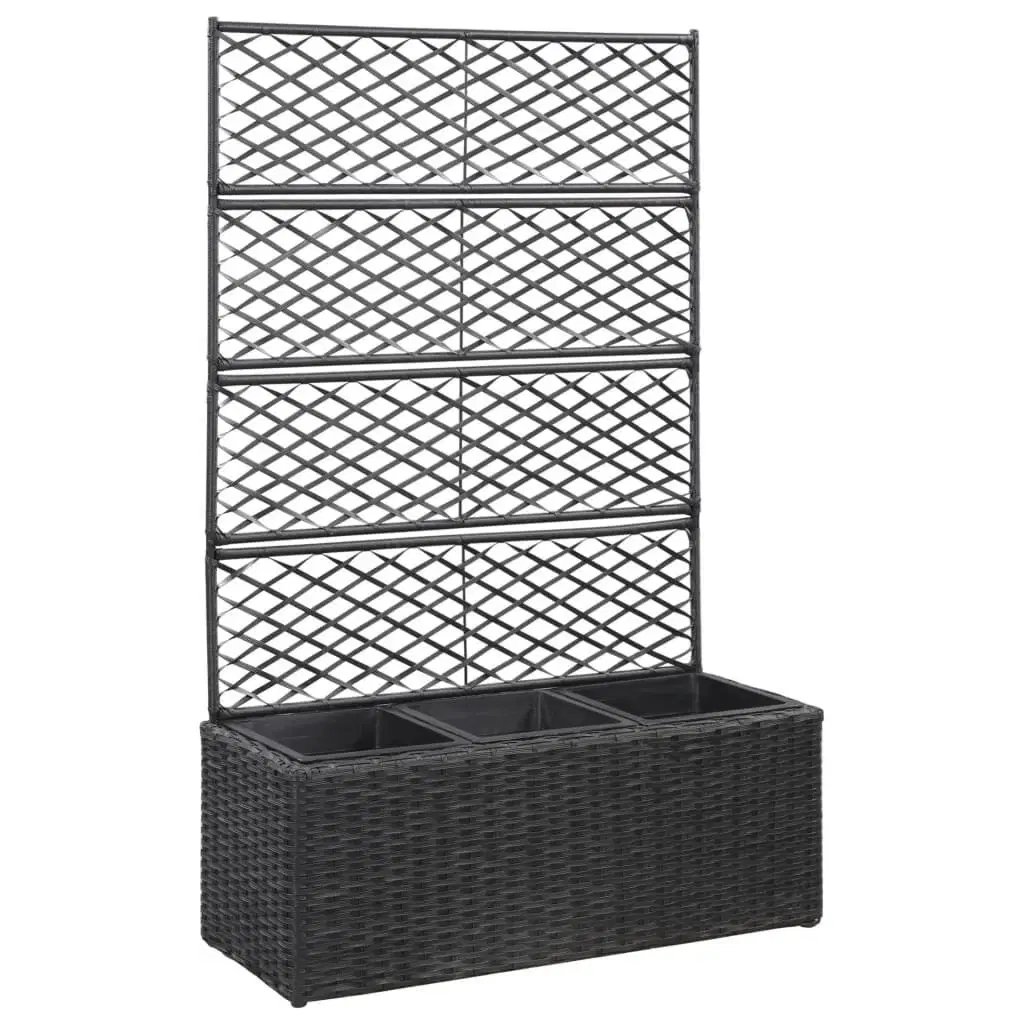 Espalier med plantekasse 3 krukker 83x30x130 cm polyrattan sort