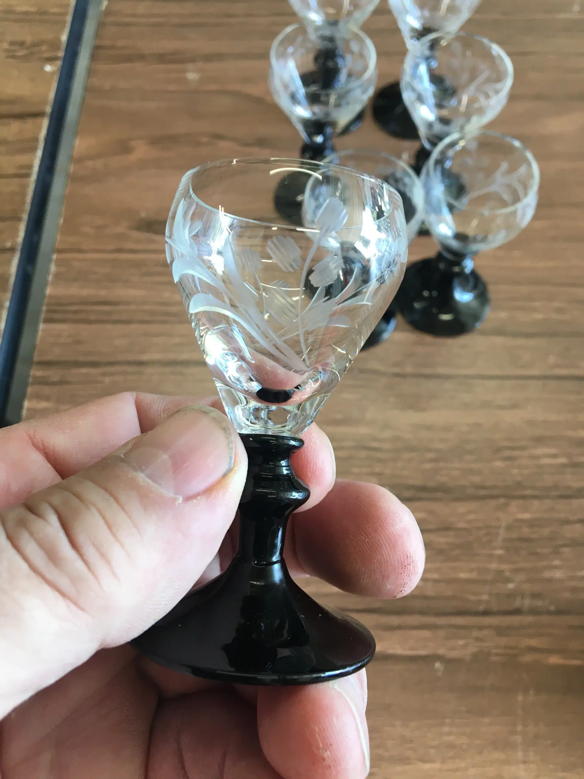 Glas Holmegaard snapseglas med sort fod