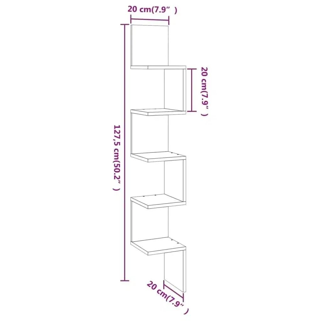 Væghængt hjørnehylde 20x20x1275 cm konstrueret træ brunt eg