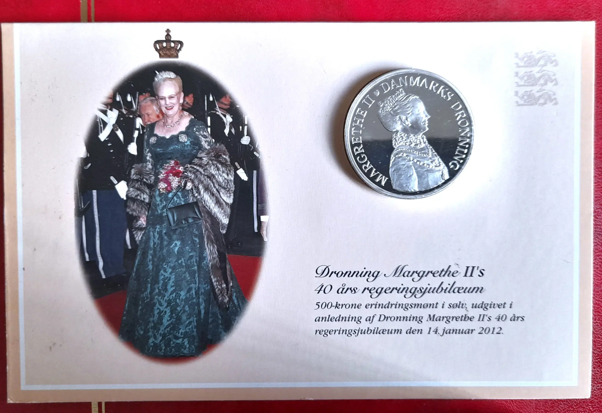 SMUK SØLV 500 KRONE 2012 Margrethe 40 ÅR JUBILÆUM