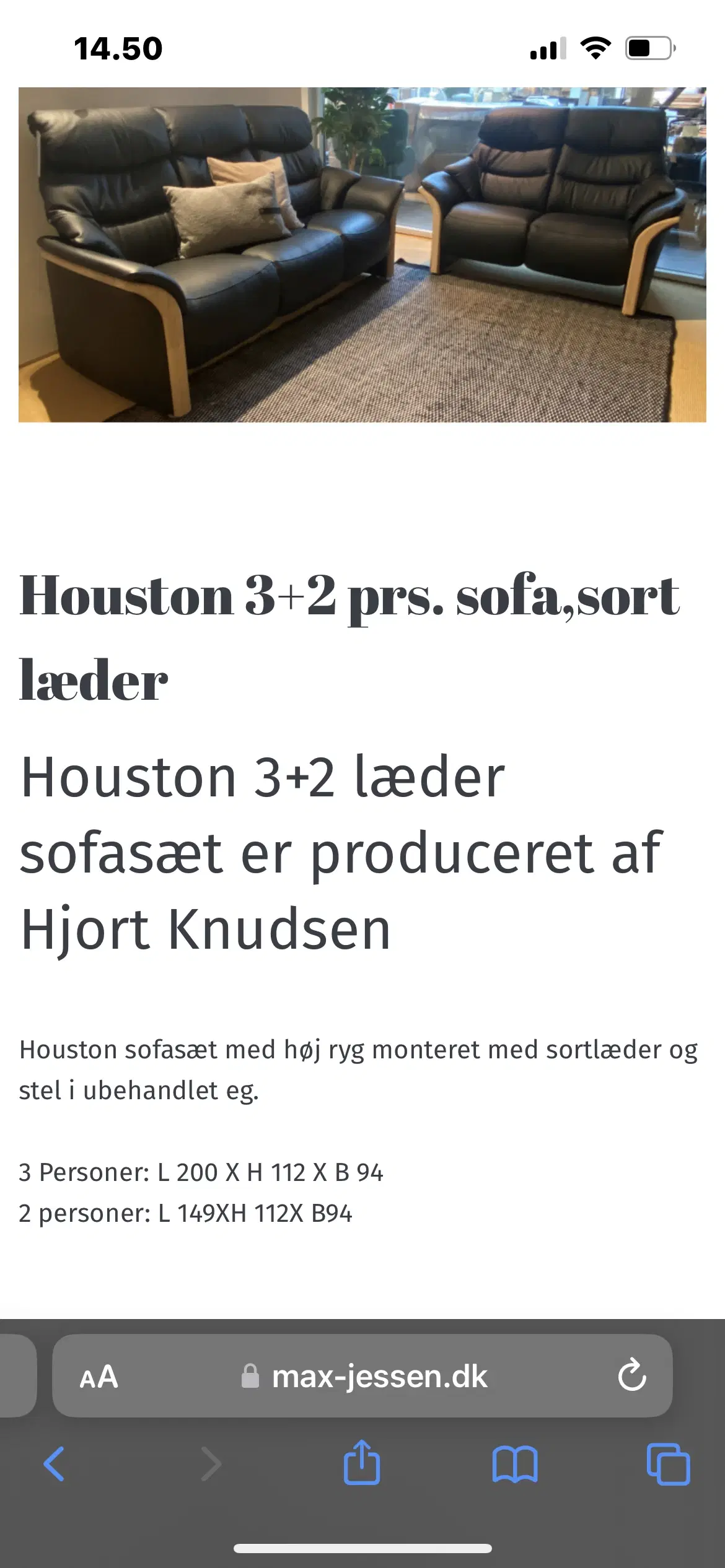 Lædersofa med lys eg - Houston 3+2 Pers