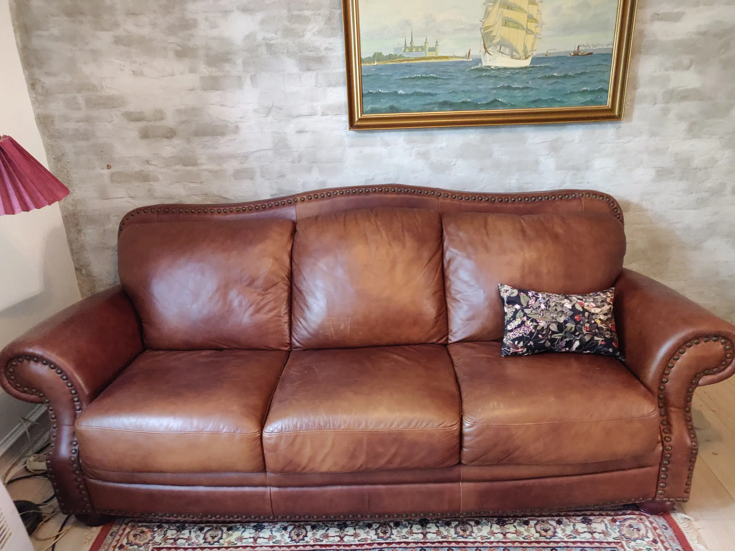 Sofa cognacfarvet 3 personer