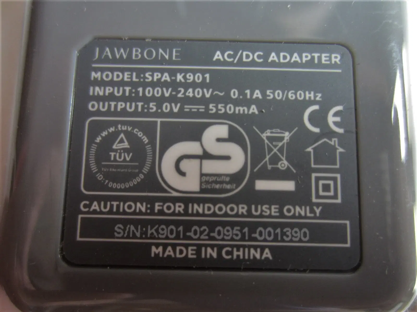 JAWBONE oplader SPA-K901 AC/DC adapter